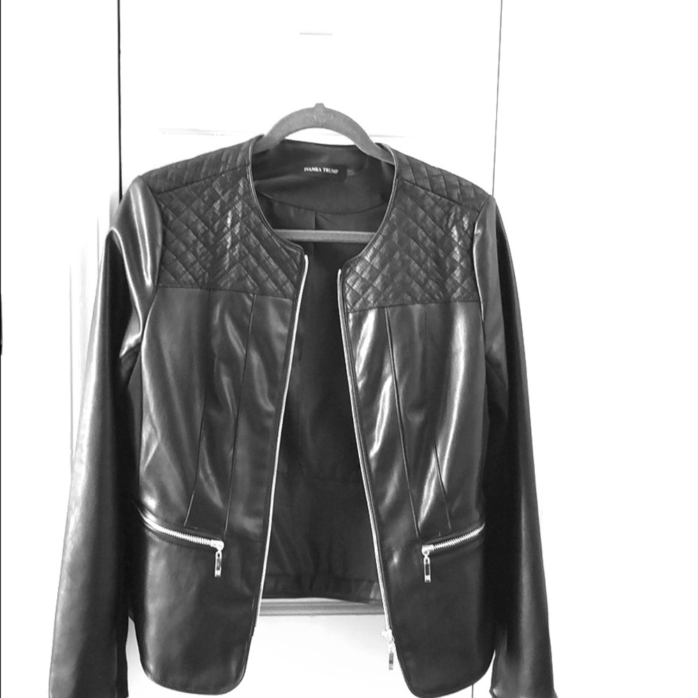 Black Faux Leather Ivana Trump Jacket